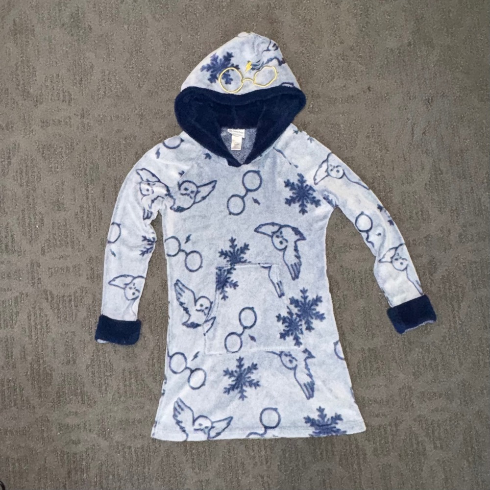 Harry Potter Hoodie Lounger Kids Small Blue Hedwig Faux Fur‎ Fleece